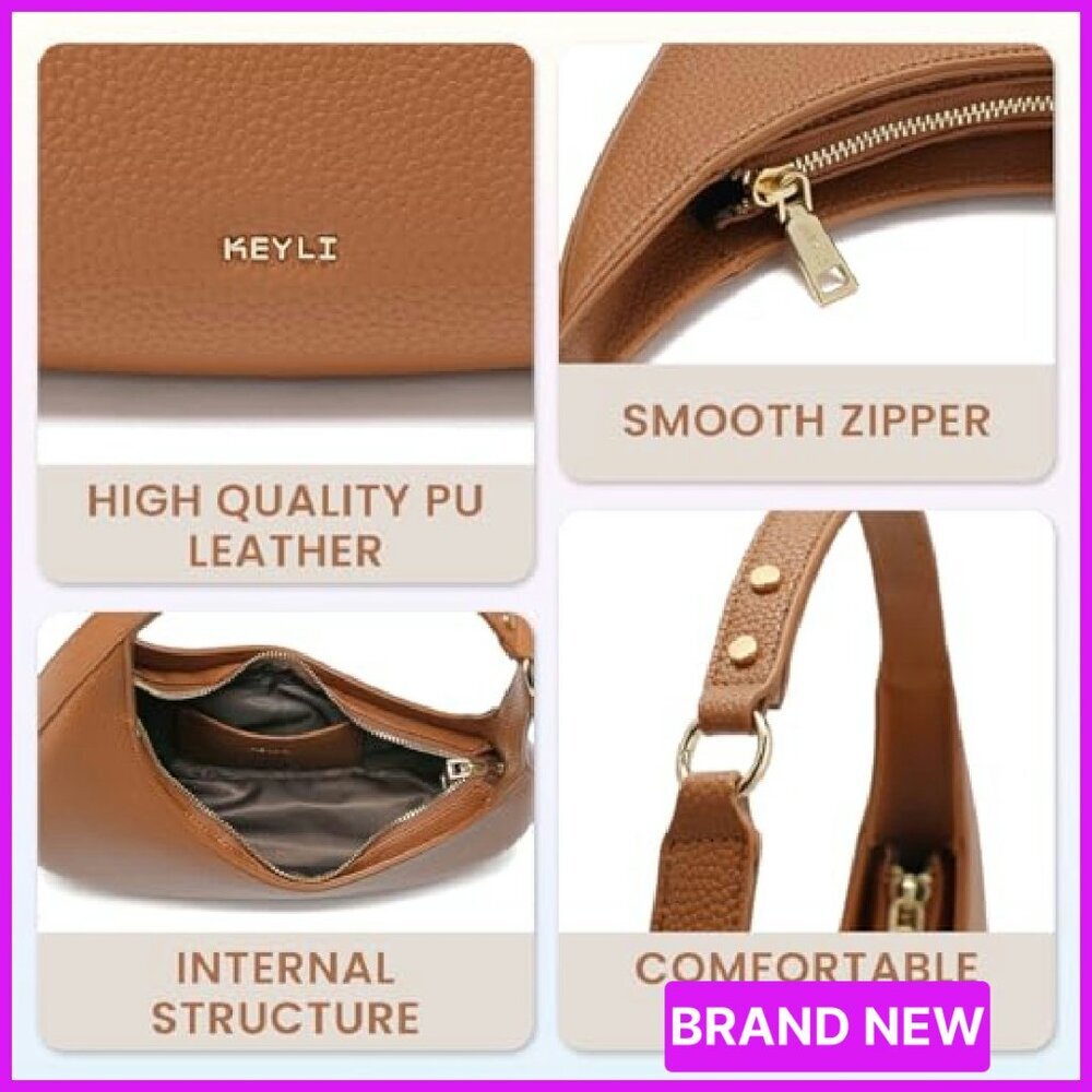 Leather Shoulder Bag Lightweight Chic Casual Zipper Closure Handbag Purse - Picture 14 of 16